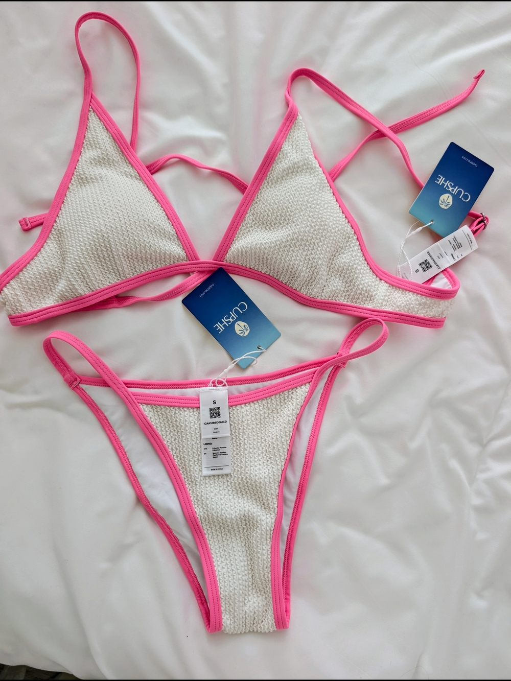 White Bikini with Neon Pink Trim